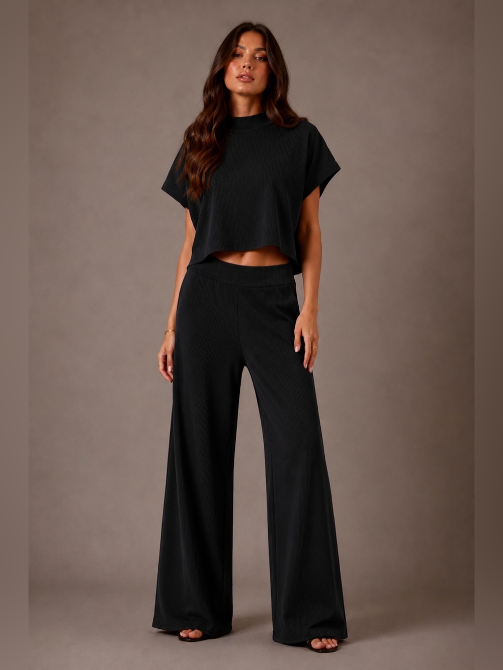 Zenana Two-Piece Wide Leg Pant Set - BLACK